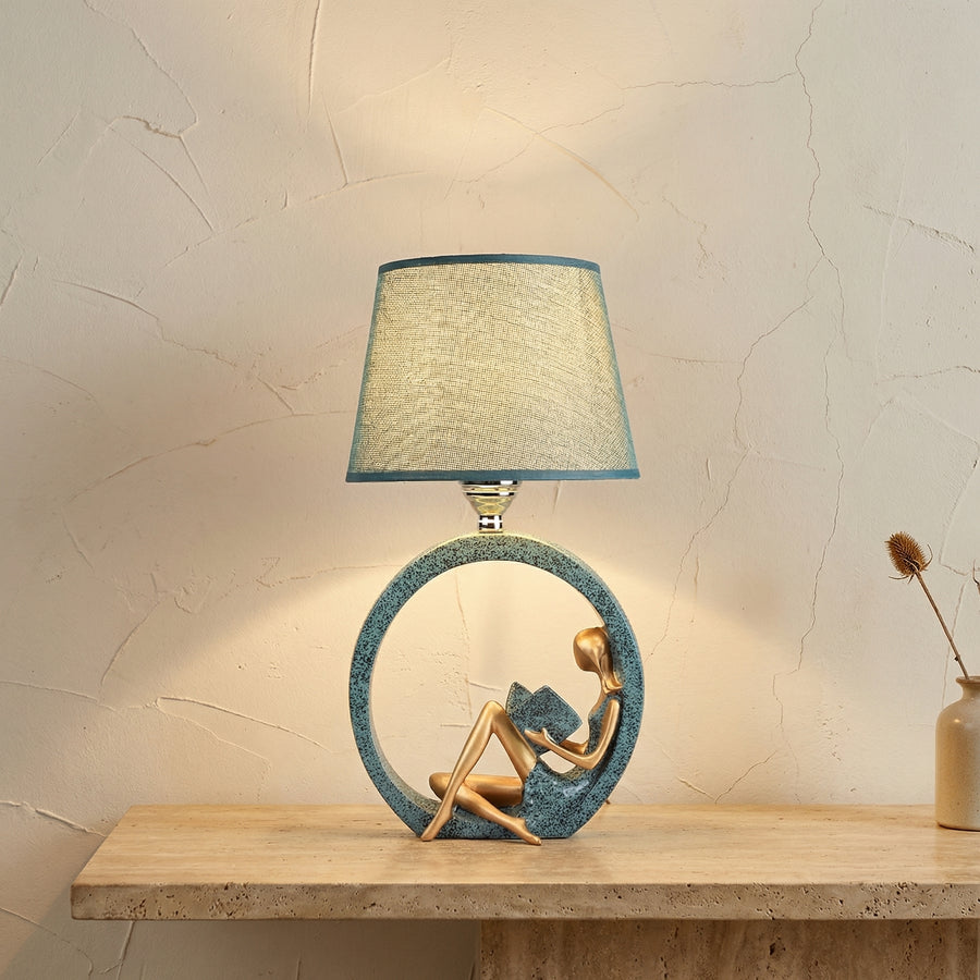 Table Lamp with Round Base and Sitting Figurine-Lighting > Table Lamps-casanuva-casanuva