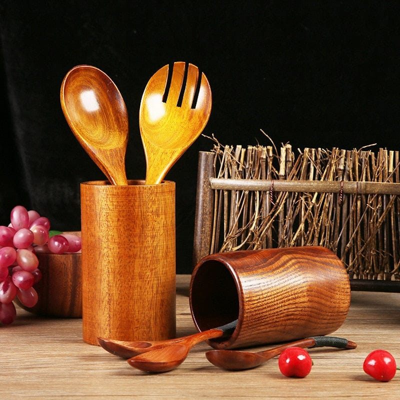 Teak Wood Kitchen Utensil Holder-Kitchen & Dining > Cooking Utensils-casanuva-casanuva