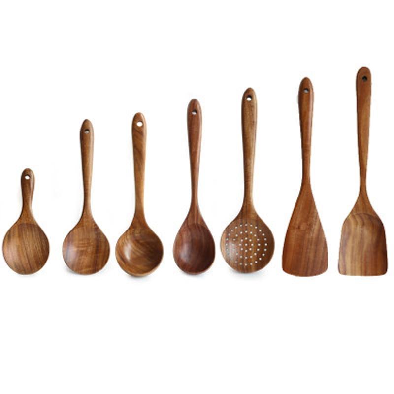 Teak Wood Kitchen Utensil Set Natural Finish-Kitchen & Dining > Cooking Utensils-casanuva-casanuva