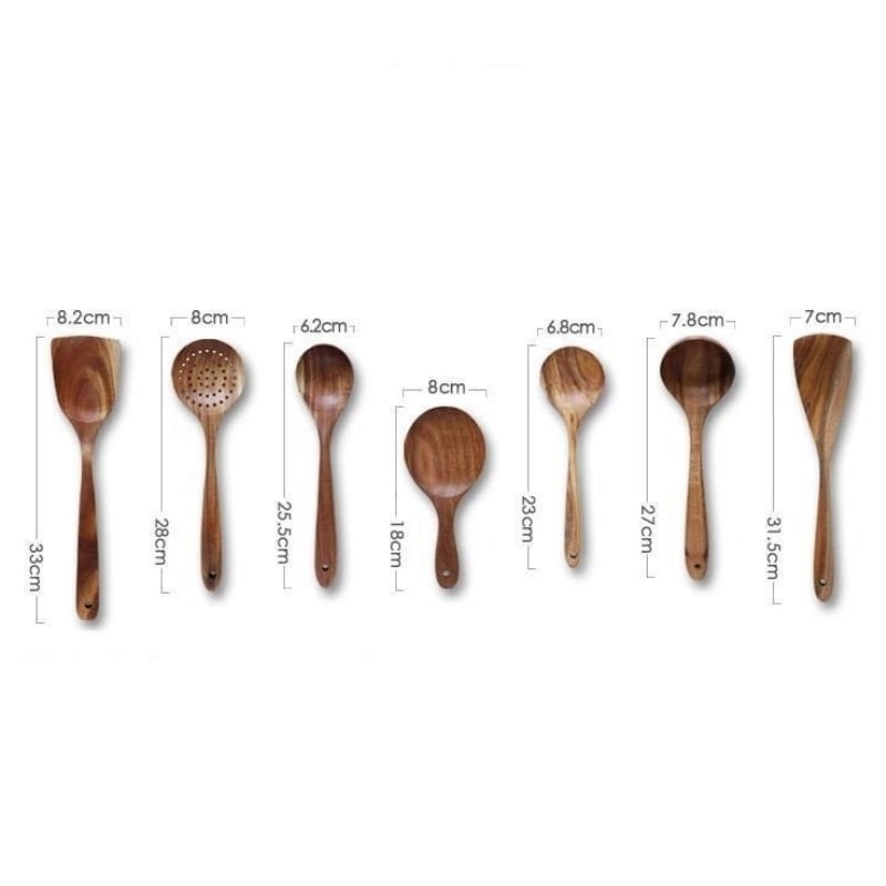 Teak Wood Kitchen Utensil Set Natural Finish-Kitchen & Dining > Cooking Utensils-casanuva-casanuva