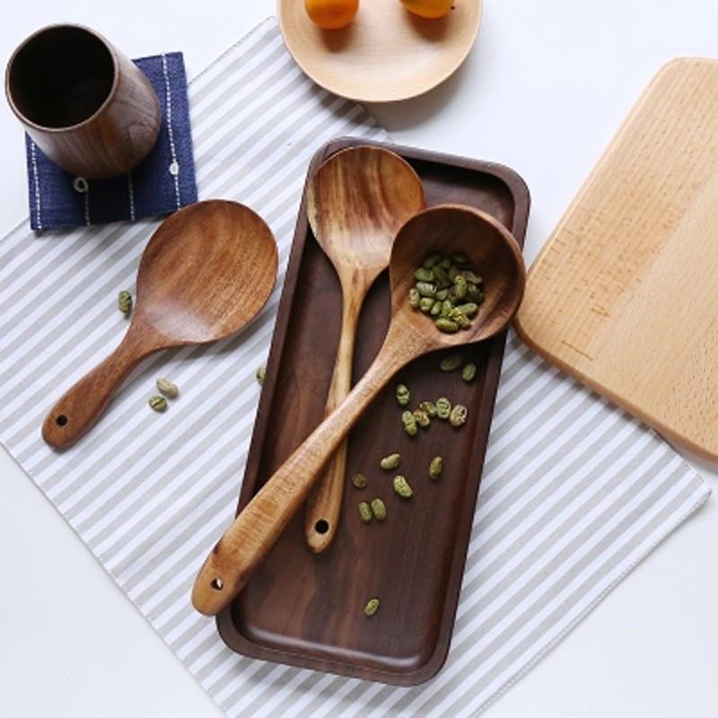Teak Wood Kitchen Utensil Set Natural Finish-Kitchen & Dining > Cooking Utensils-casanuva-casanuva