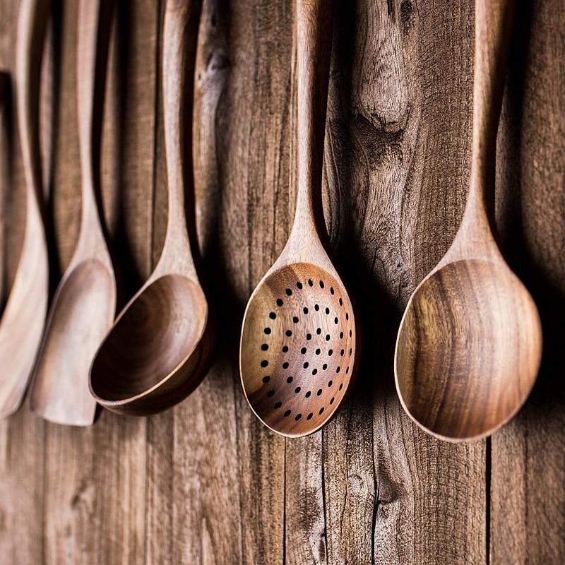 Teak Wood Kitchen Utensil Set Natural Finish-Kitchen & Dining > Cooking Utensils-casanuva-casanuva