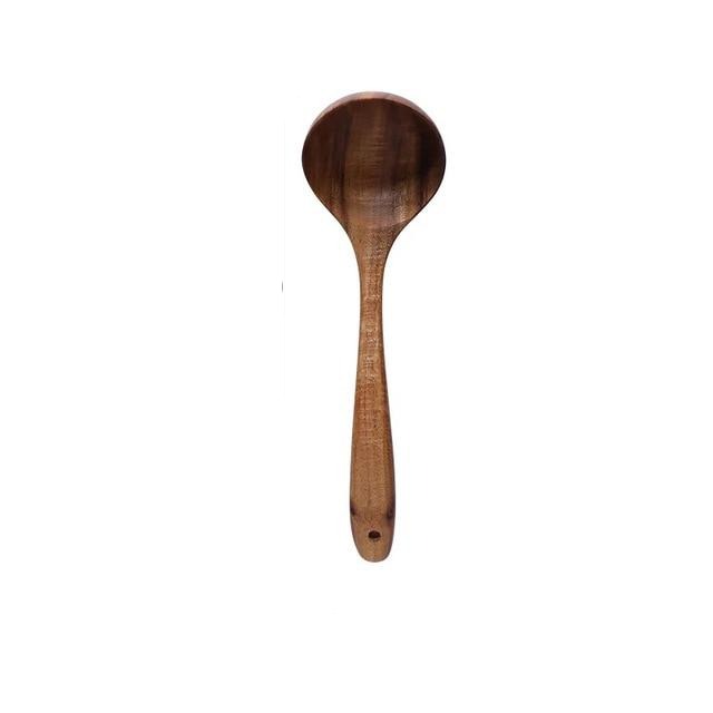 Teak Wood Kitchen Utensil Set Natural Finish-Kitchen & Dining > Cooking Utensils-casanuva-Soup ladle-casanuva