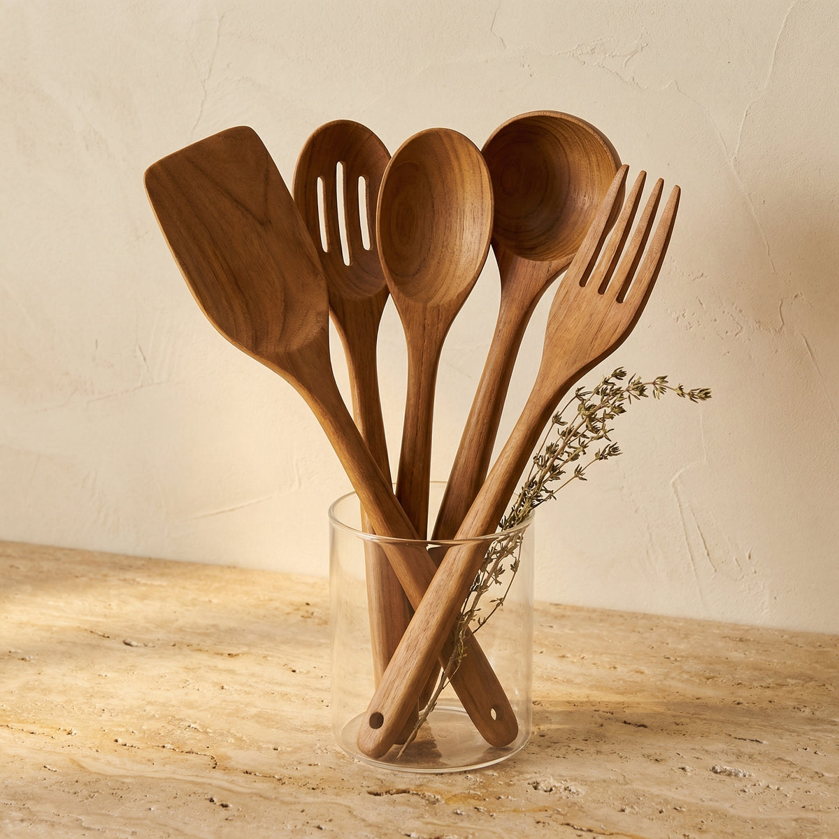 Teak Wood Kitchen Utensil Set Natural Finish-Kitchen & Dining > Cooking Utensils-casanuva-casanuva