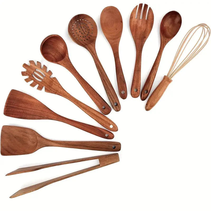 Teak Wood Kitchen Utensils Set-Kitchen & Dining > Cooking Utensils-casanuva-10-Piece Set-casanuva