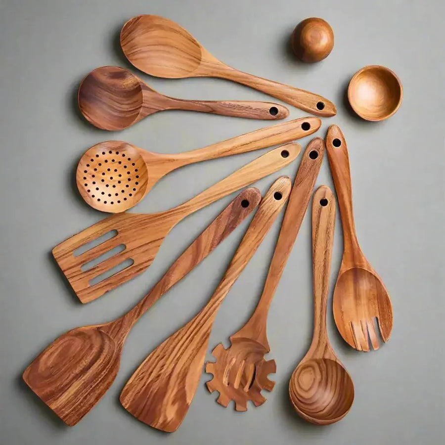 Teak Wood Kitchen Utensils Set-Kitchen & Dining > Cooking Utensils-casanuva-casanuva