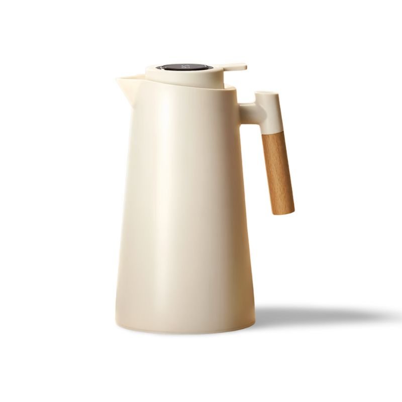 Thermal Jug with LED Temperature Display and Wooden Handle-Kitchen & Dining > Coffee & Tea-casanuva-White-5cm-casanuva