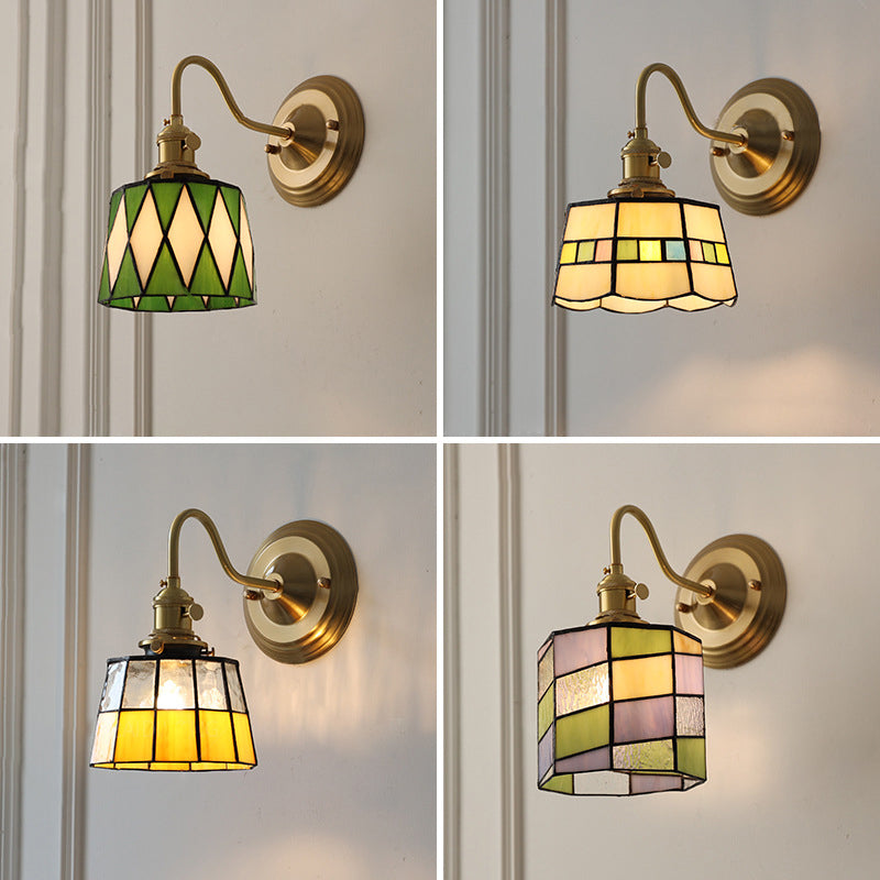 Tiffany Style Round Copper Glass Wall Sconce Lamp 1-Light-Lighting > Wall Lights-casanuva-casanuva