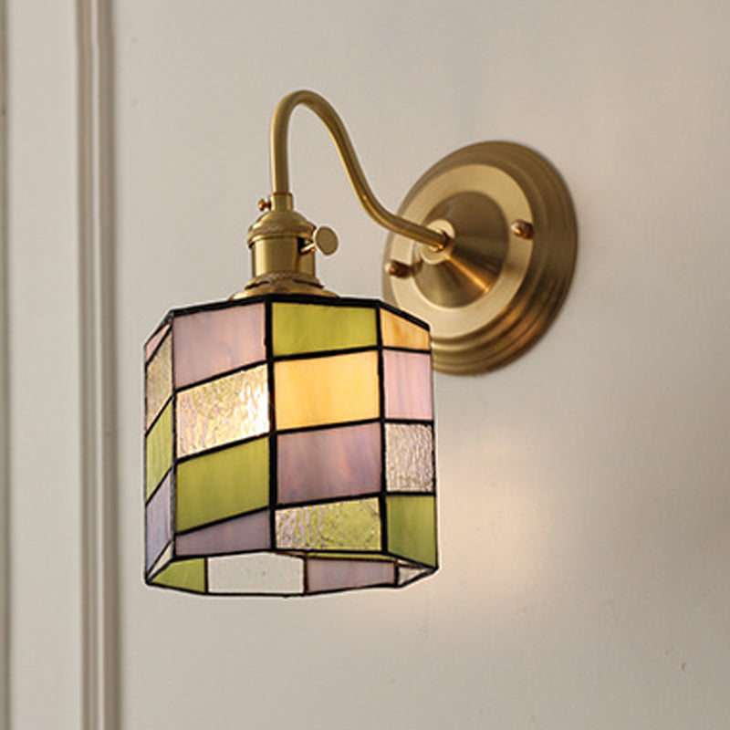 Tiffany Style Round Copper Glass Wall Sconce Lamp 1-Light-Lighting > Wall Lights-casanuva-casanuva