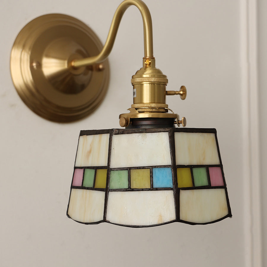 Tiffany Style Round Copper Glass Wall Sconce Lamp 1-Light-Lighting > Wall Lights-casanuva-casanuva