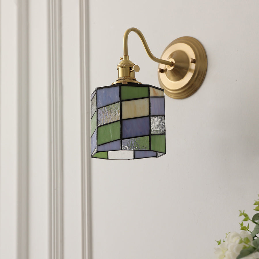 Tiffany Style Round Copper Glass Wall Sconce Lamp 1-Light-Lighting > Wall Lights-casanuva-casanuva