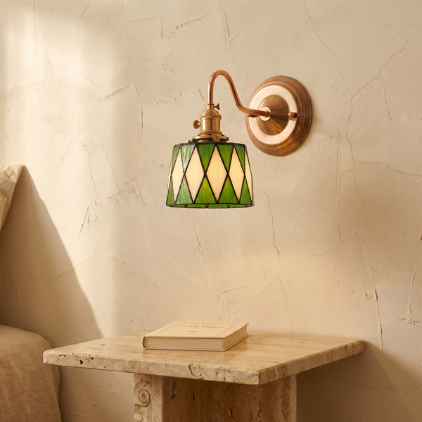 Tiffany Style Round Copper Glass Wall Sconce Lamp 1-Light-Lighting > Wall Lights-casanuva-casanuva
