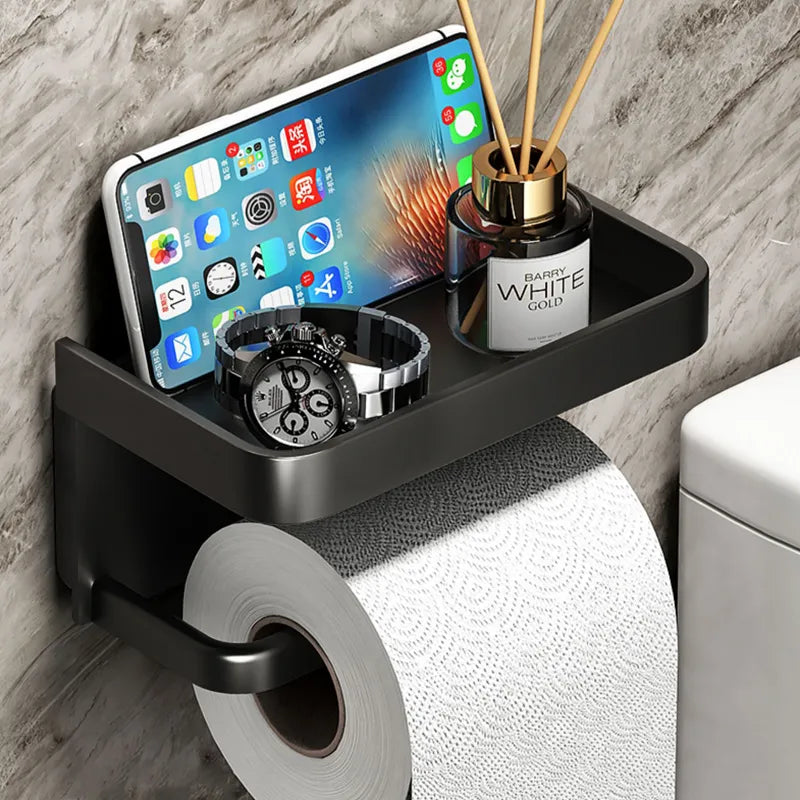 Toilet Paper Holder with Storage Shelf-Bedding & Bath > Bathroom Accessories-casanuva-Black-casanuva