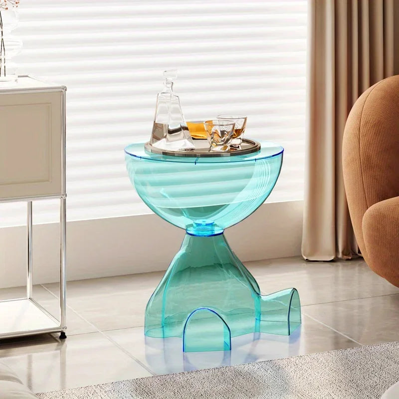 Transparent Plastic Side Table Compact Lightweight Space-Saving Design-Furniture > Side Tables-casanuva-Blue-casanuva