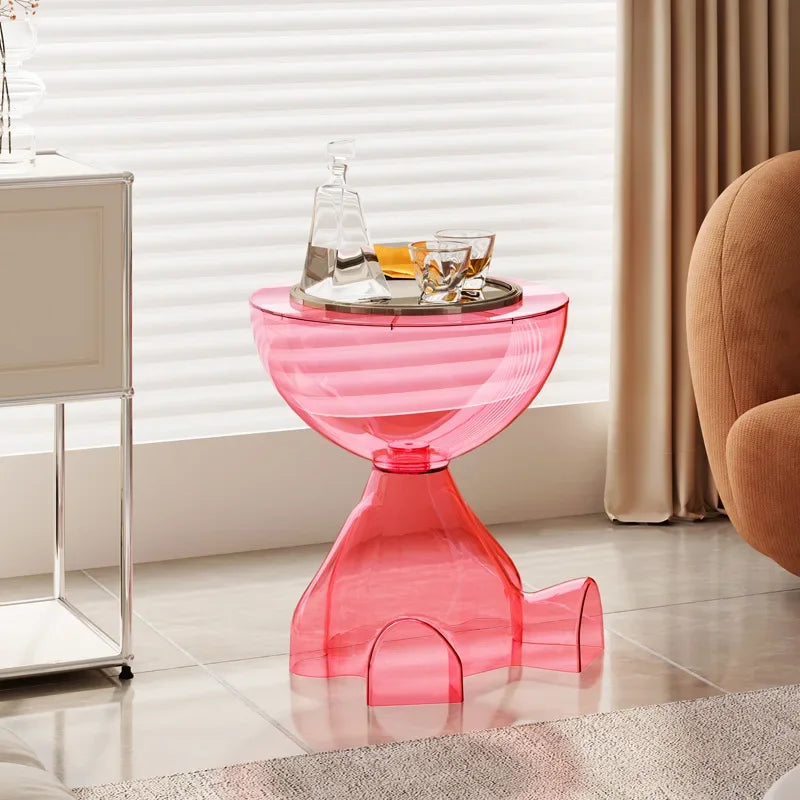 Transparent Plastic Side Table Compact Lightweight Space-Saving Design-Furniture > Side Tables-casanuva-Pink-casanuva
