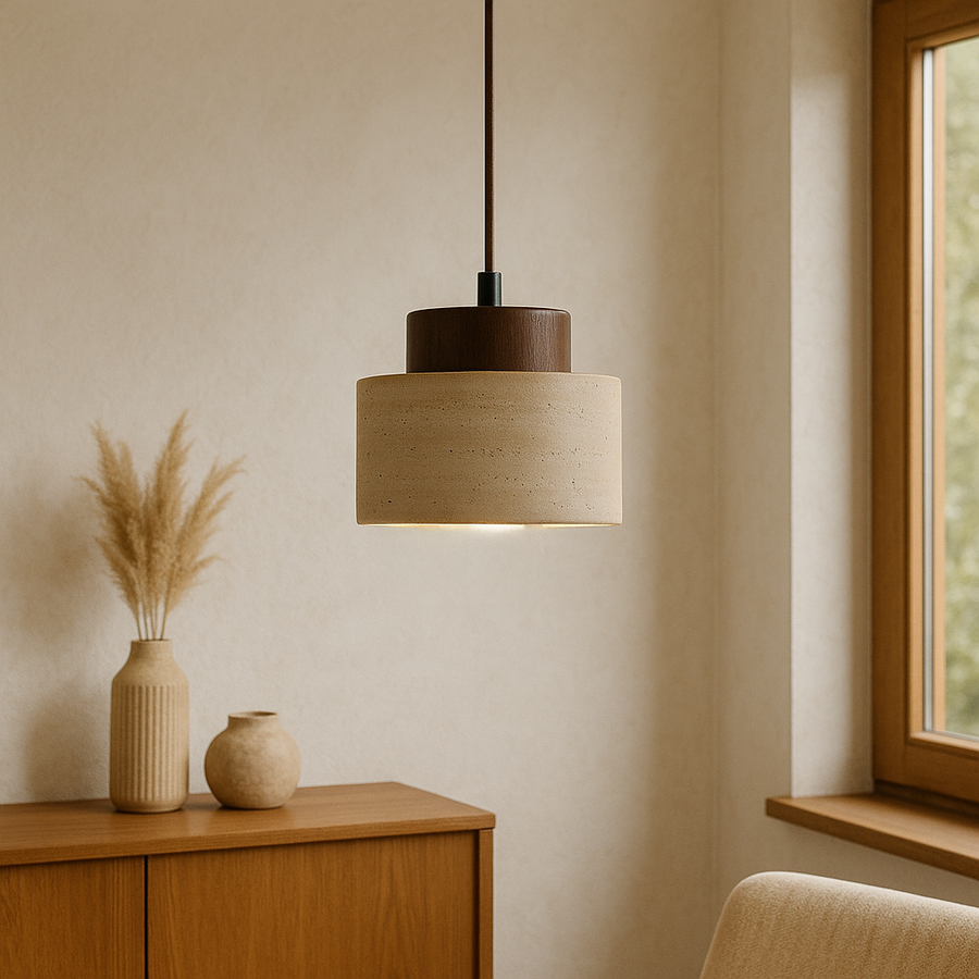 Travertine Stone Pendant Light Fixture-Lighting > Pendant Lights-casanuva-casanuva
