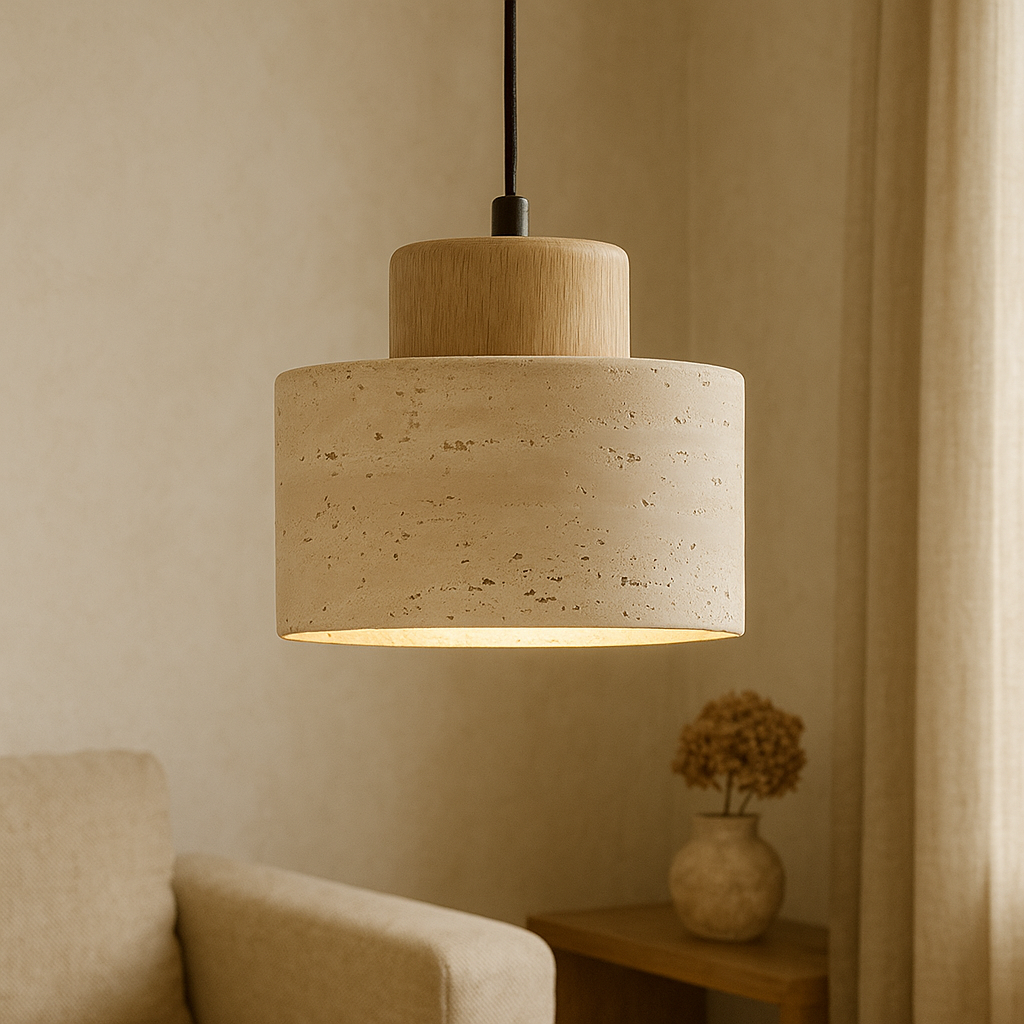 Travertine Stone Pendant Light Fixture-Lighting > Pendant Lights-casanuva-casanuva