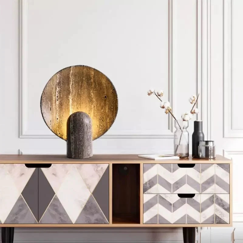 Travertine Stone Table Lamp with Mineral Finish-Lighting > Table Lamps-casanuva-casanuva
