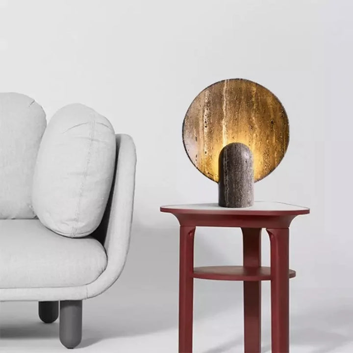 Travertine Stone Table Lamp with Mineral Finish-Lighting > Table Lamps-casanuva-casanuva