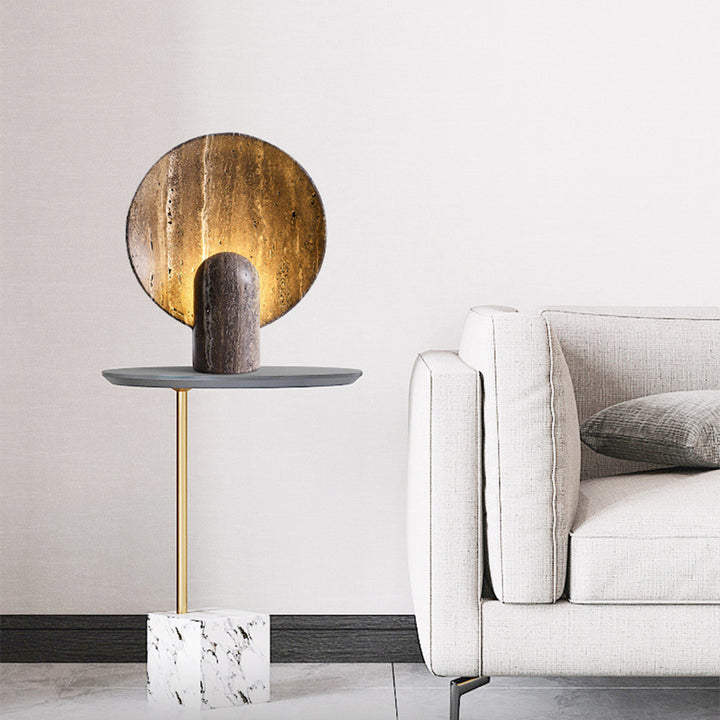 Travertine Stone Table Lamp with Mineral Finish-Lighting > Table Lamps-casanuva-casanuva