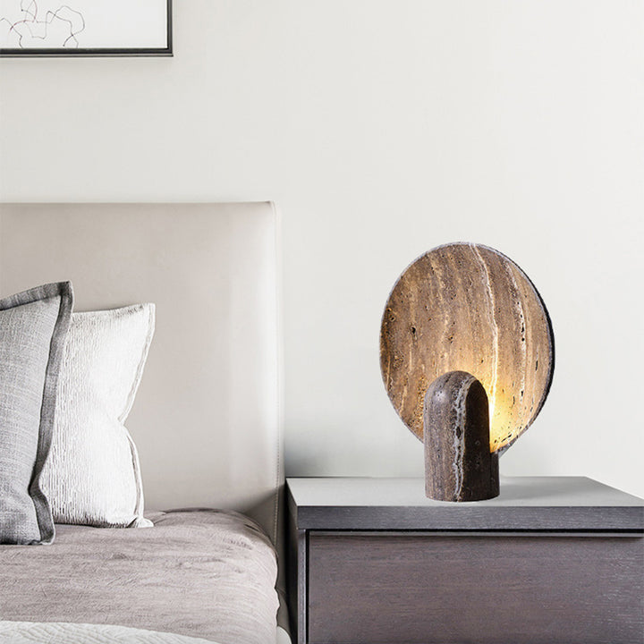 Travertine Stone Table Lamp with Mineral Finish-Lighting > Table Lamps-casanuva-casanuva