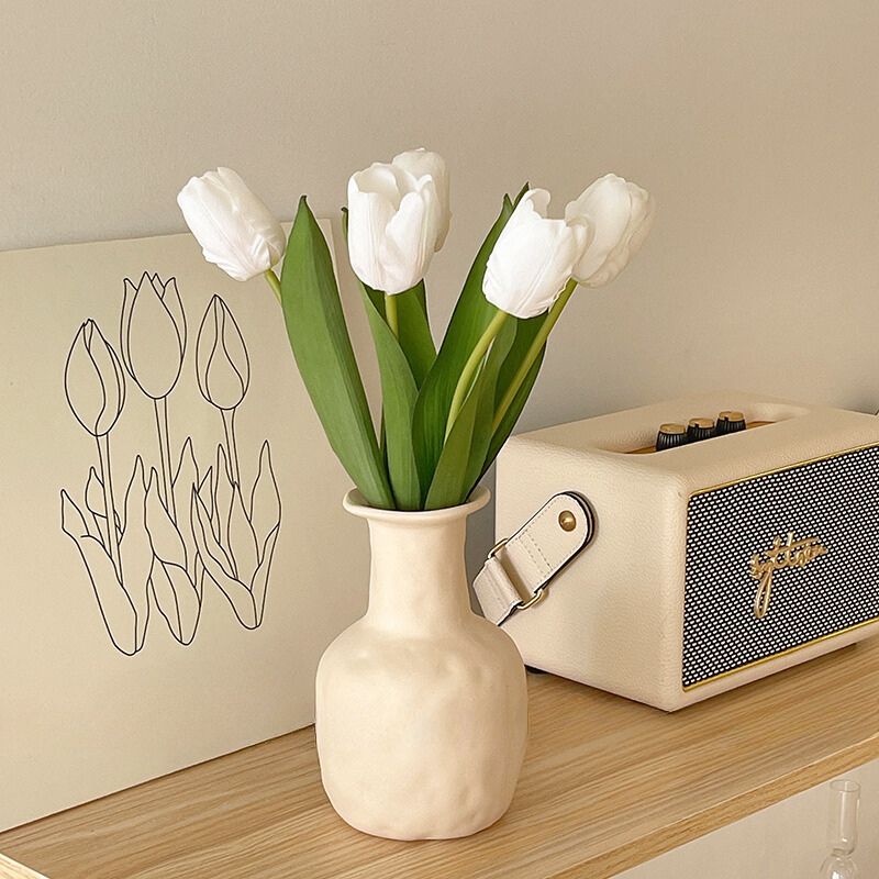 Tulip Glass Vase Set-Home Decor > Vases-casanuva-Tulipe blanche-Avec vase-casanuva