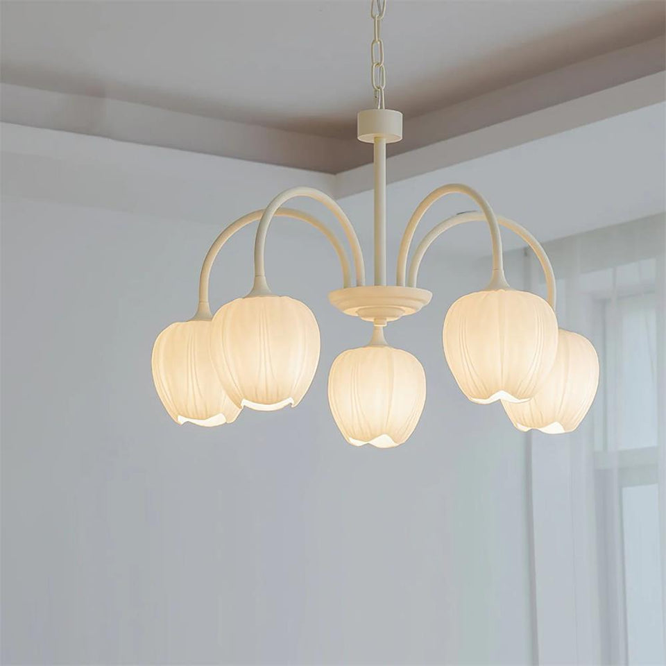 Tulip Matcha Chandelier Light Fixture-Lighting > Chandeliers & Pendant Lights-casanuva-5 heads 5 heads 62cmx48cm-Creamy White-casanuva