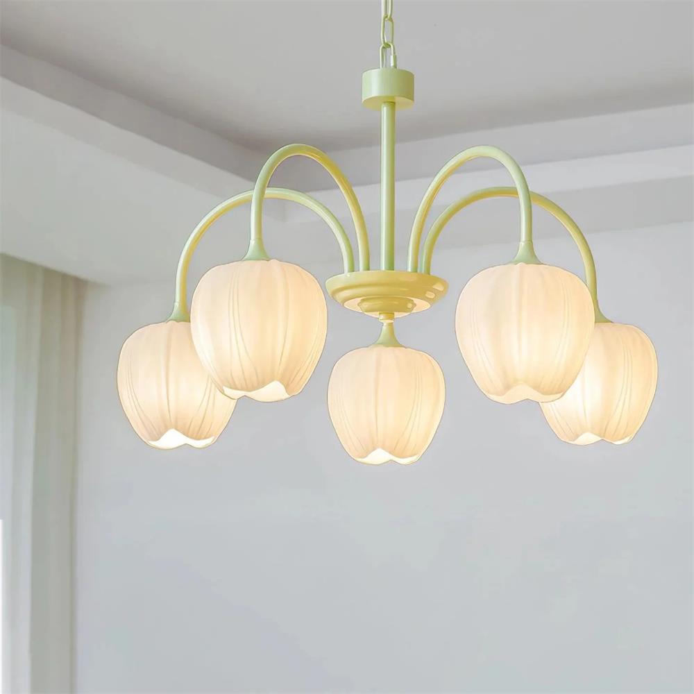 Tulip Matcha Chandelier Light Fixture-Lighting > Chandeliers & Pendant Lights-casanuva-5 heads 62cmx48cm-Matcha green-casanuva