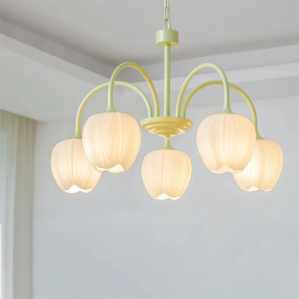 Tulip Matcha Chandelier Light Fixture-Lighting > Chandeliers & Pendant Lights-casanuva-5 heads 62cmx48cm-Matcha green-casanuva