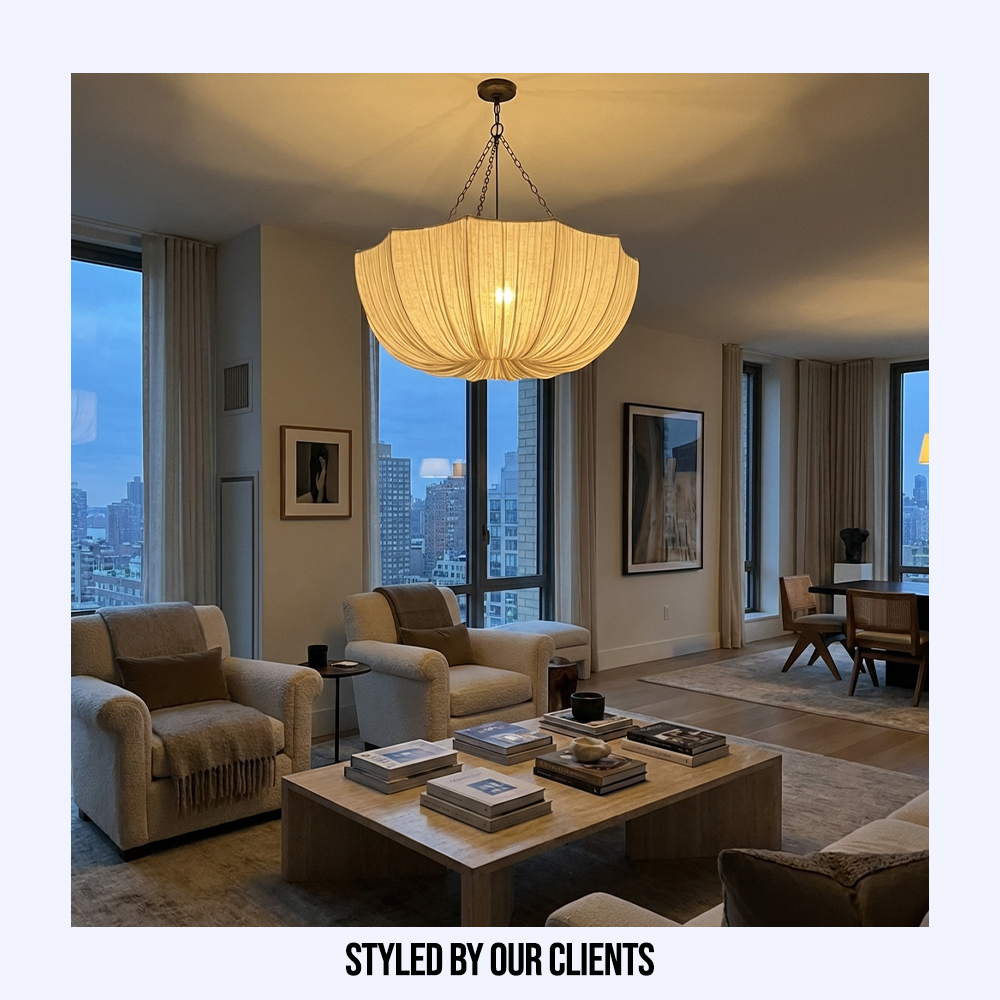 U Shape Fabric Chandelier Japanese Wabi Sabi Design-Lighting > Chandeliers & Pendant Lights-casanuva-casanuva