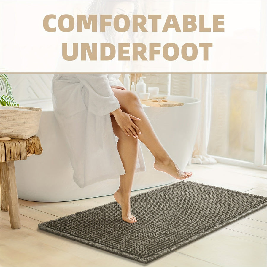 Ultra-absorbent Waffle Bath Mat with Tassels and Non-slip Backing-Bedding & Bath > Bath Mats-casanuva-casanuva