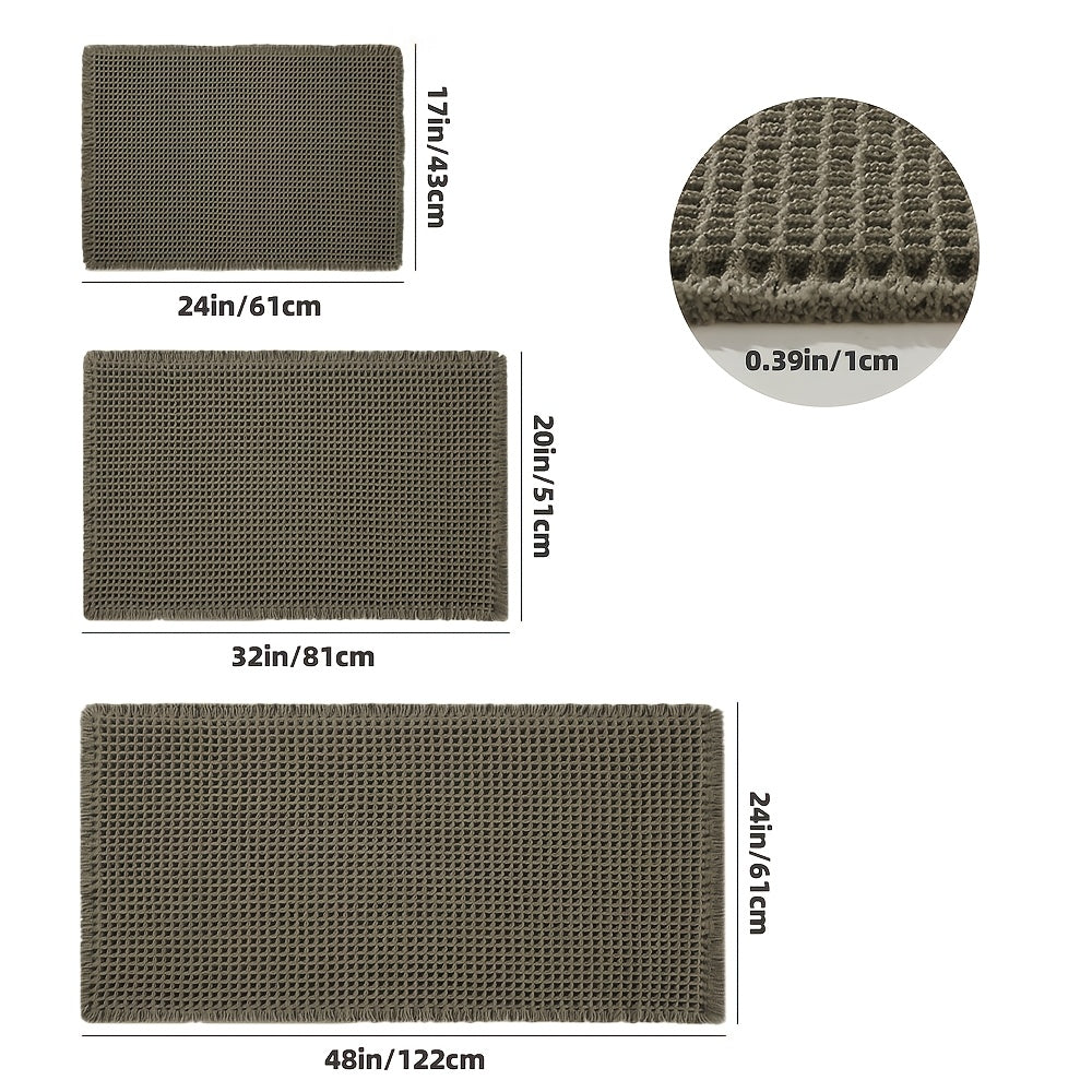 Ultra-absorbent Waffle Bath Mat with Tassels and Non-slip Backing-Bedding & Bath > Bath Mats-casanuva-casanuva