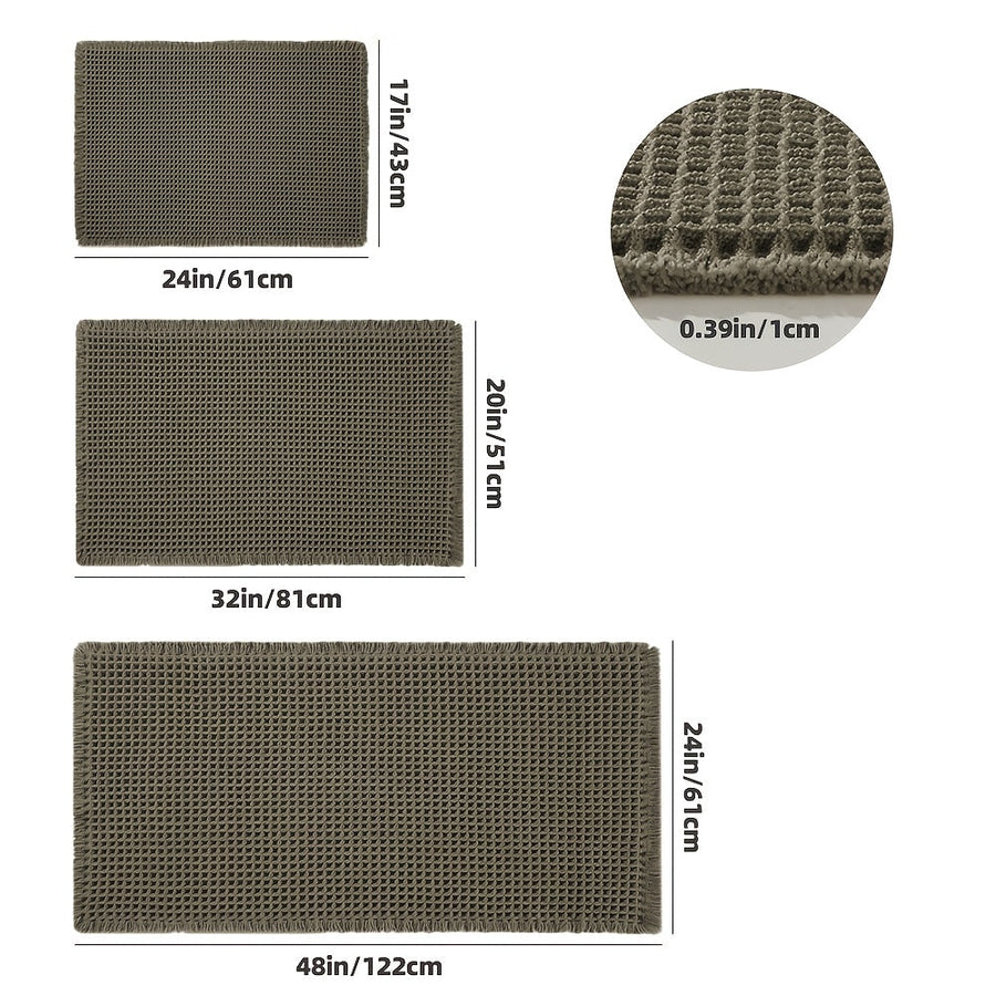 Ultra-absorbent Waffle Bath Mat with Tassels and Non-slip Backing-Bedding & Bath > Bath Mats-casanuva-casanuva
