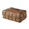 Vegan Leather Tissue Box with Woven Design-Home Decor > Decorative Accessories-casanuva-Brown-casanuva