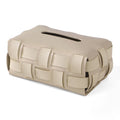 Vegan Leather Tissue Box with Woven Design-Home Decor > Decorative Accessories-casanuva-Cream-casanuva