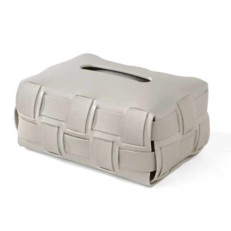 Vegan Leather Tissue Box with Woven Design-Home Decor > Decorative Accessories-casanuva-Gray-casanuva