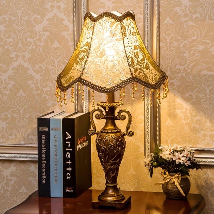 Vintage European Fabric Table Lamp 1-Light Antique Design-Lighting > Table Lamps-casanuva-Push Button-A-100V-120V-casanuva