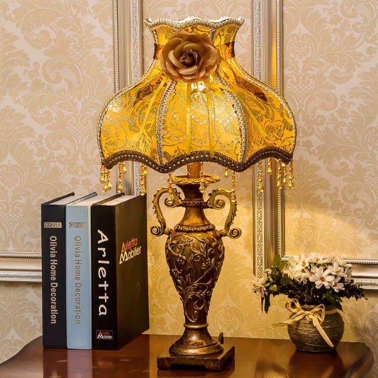 Vintage European Fabric Table Lamp 1-Light Antique Design-Lighting > Table Lamps-casanuva-Push Button-B-100V-120V-casanuva