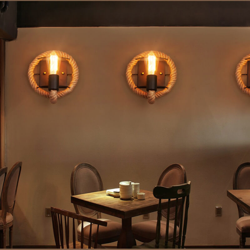 Vintage Hemp Rope Wall Sconce Lamp 1-Light Design-Lighting > Wall Lights-casanuva-casanuva