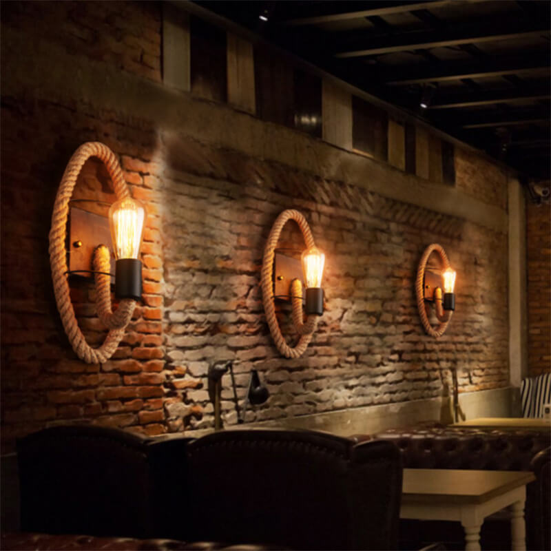 Vintage Hemp Rope Wall Sconce Lamp 1-Light Design-Lighting > Wall Lights-casanuva-Oval Shape-220V-240V-casanuva