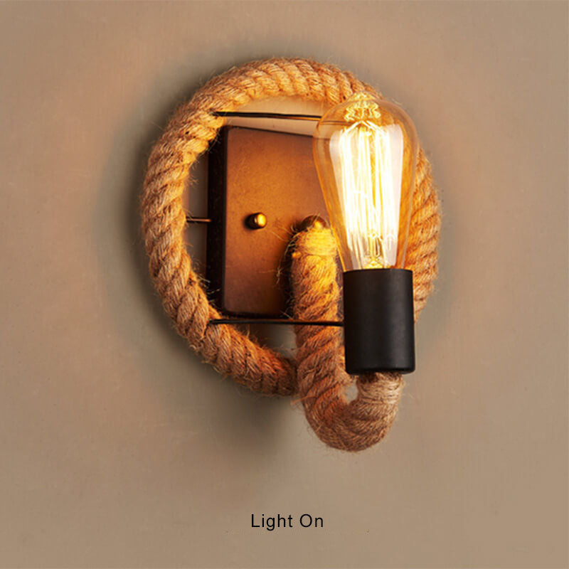 Vintage Hemp Rope Wall Sconce Lamp 1-Light Design-Lighting > Wall Lights-casanuva-Round Shape-110V-120V-casanuva