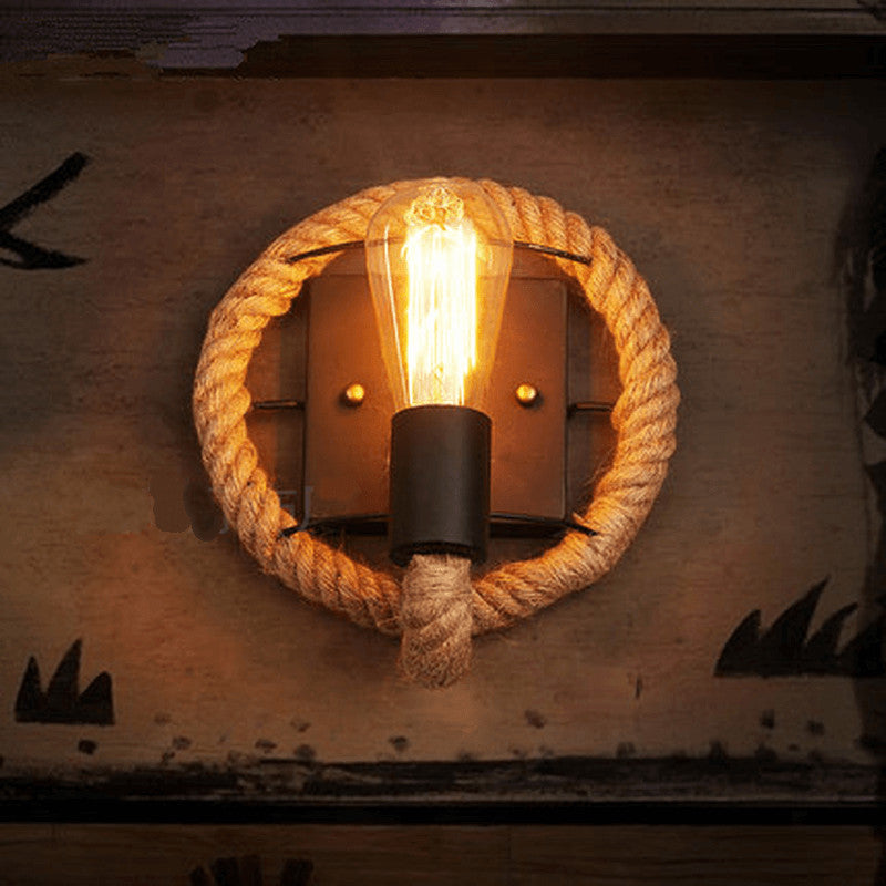 Vintage Hemp Rope Wall Sconce Lamp 1-Light Design-Lighting > Wall Lights-casanuva-Round Shape-220V-240V-casanuva