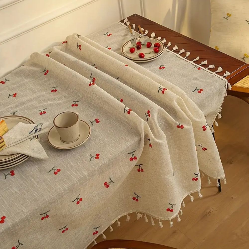 Vintage Red Cherry Tablecloth with Tassels-Covers & Textiles > Table Cloths-casanuva-23.5"x23.5"-casanuva