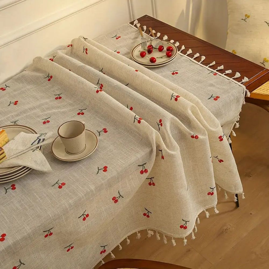 Vintage Red Cherry Tablecloth with Tassels-Covers & Textiles > Table Cloths-casanuva-23.5"x23.5"-casanuva