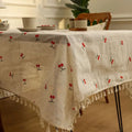 Vintage Red Cherry Tablecloth with Tassels-Covers & Textiles > Table Cloths-casanuva-casanuva