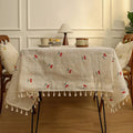 Vintage Red Cherry Tablecloth with Tassels-Covers & Textiles > Table Cloths-casanuva-casanuva