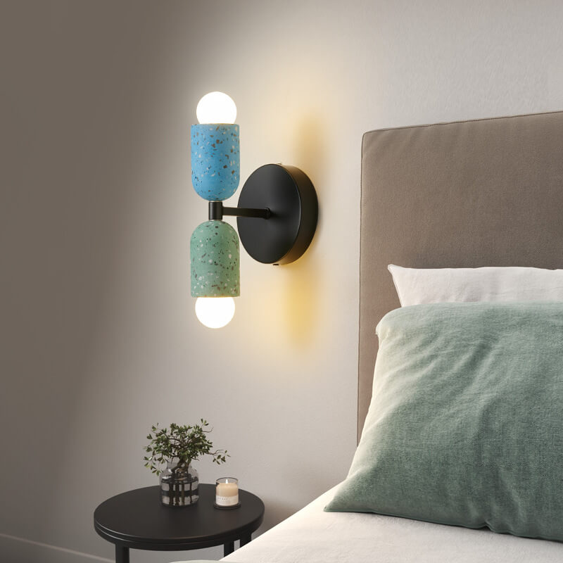 Wabi-Sabi Iron Cement 2-Light Wall Sconce Lamp-Lighting > Wall Lights-casanuva-Cyan + Green-220V-240V-casanuva