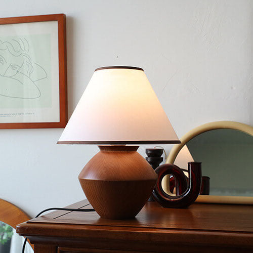 Wabi-sabi Vintage Solid Wood Table Lamp with Fabric Shade-Lighting > Table Lamps-casanuva-casanuva