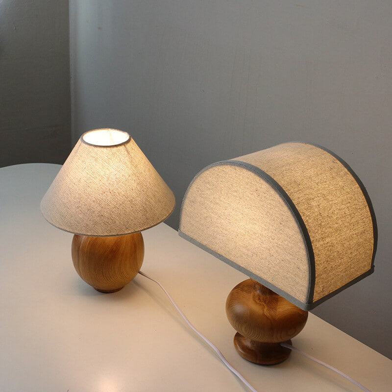Wabi-sabi Vintage Solid Wood Table Lamp with Fabric Shade-Lighting > Table Lamps-casanuva-casanuva