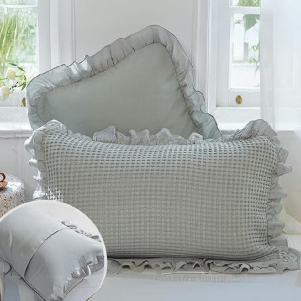 Waffle Weave Cotton Pillowcases with Ruffle Set of 2-Bedding & Bath > Pillowcases-casanuva-Gray Blue-23"x31"-casanuva